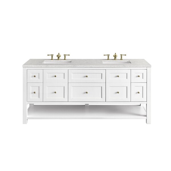 James Martin Vanities Breckenridge 72in Double Vanity, Bright White w/ 3 CM Eternal Jasmine Pearl Top 330-V72-BW-3EJP - main